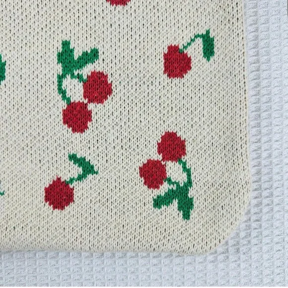 Crotchet Cherry Patterned Cream Tote Bag - Picture 6 of 7